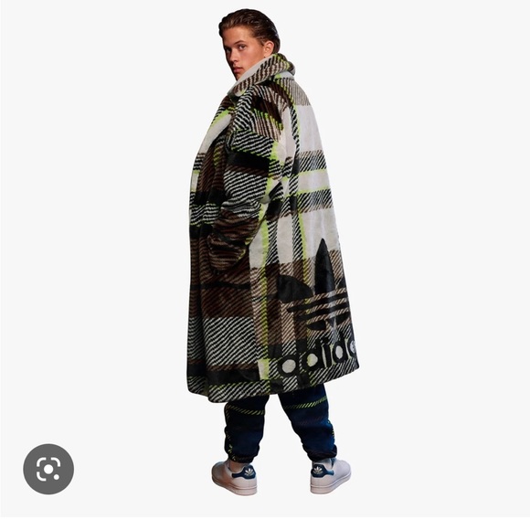 Adidas Ivy park Halls of Ivy plaid faux fur trench coat jacket - Picture 6 of 14